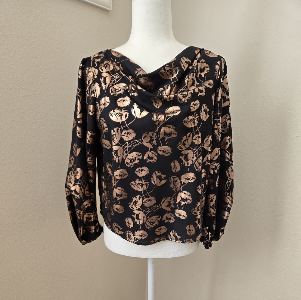 Ann Taylor Shiny Black/Gold Blouse - NWT